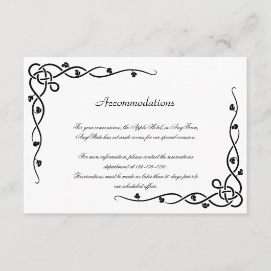 Carte D'accompagnement Black Celtic Corner Vine Mariage Insertion (Devant)