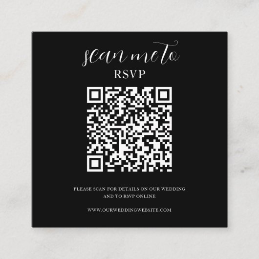Carte D'accompagnement Black | Code QR RSVP de mariage (Devant)