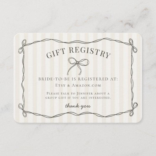 Carte D'accompagnement Black Coquette Bow Fête des mariées beige Registre (Devant)