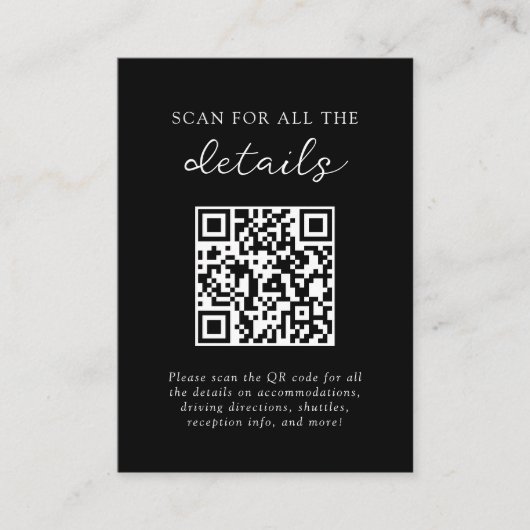 Carte D'accompagnement Black | Détails du Mariage de boule Disco Code QR (Devant)