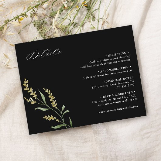 Carte D'accompagnement Black Fleur sauvage Elegant Wedding Détails