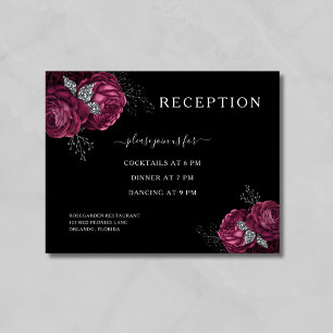 Carte D'accompagnement Black Floral Burgundy Peonies Réception de mariage