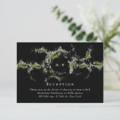 Carte D'accompagnement Black Formal Eucalyptus Wreath Monogram Wedding (Debout devant)