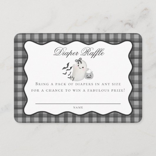 Carte D'accompagnement Black Gingham Cute Ghost Diaper Raffle Insert (Devant)