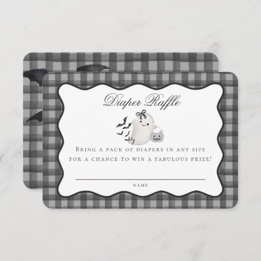 Carte D'accompagnement Black Gingham Cute Ghost Diaper Raffle Insert (Devant / Derrière)
