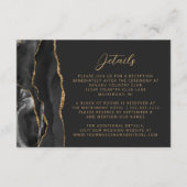 Carte D'accompagnement Black Gold Agate Modern Script Wedding Details (Devant)