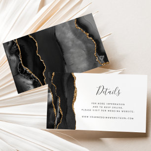 Carte D'accompagnement Black Gold Agate Wedding Website Details