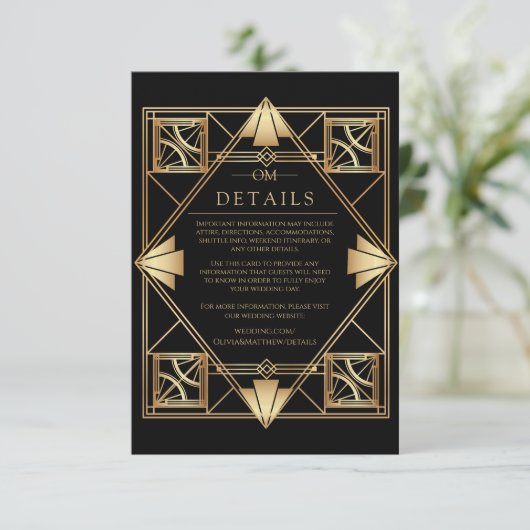 Carte D'accompagnement Black & Gold Art Deco Geometric Wedding  (Debout devant)