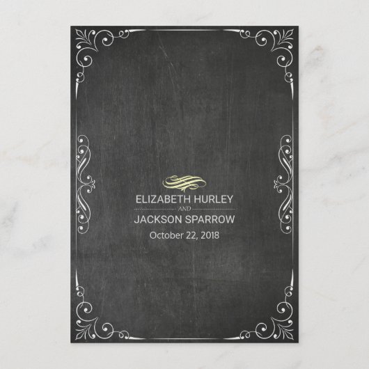 Carte D'accompagnement Black Gold Chalkboard Détails du Mariage Informati (Dos)