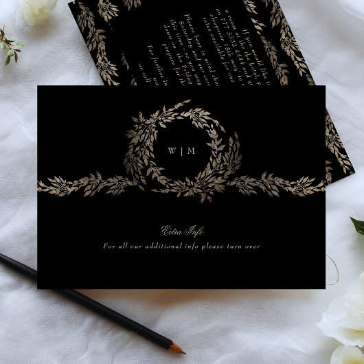 Carte D'accompagnement Black Gold Ebono Monogram Wreath Détails Mariage