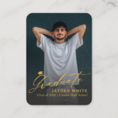 Carte D'accompagnement Black Gold Mini Modern Script Photo Graduation (Devant)