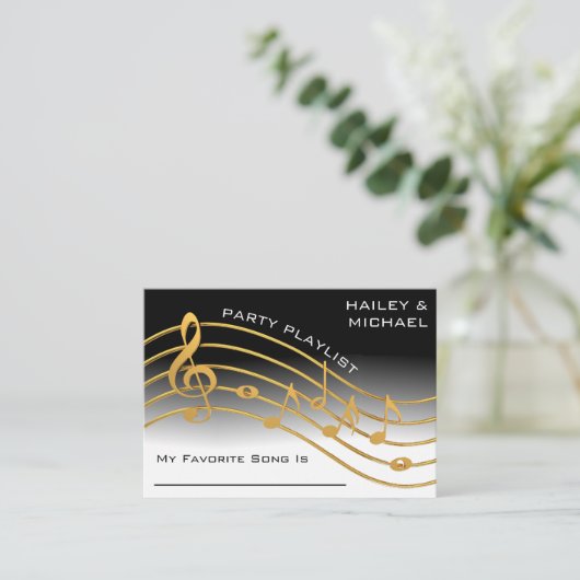 Carte D'accompagnement Black & Gold Music Note Échelle Mariage demande de (Debout devant)