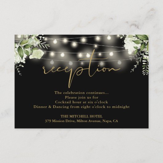 Carte D'accompagnement Black Gold String éclaire la réception de mariage (Devant)