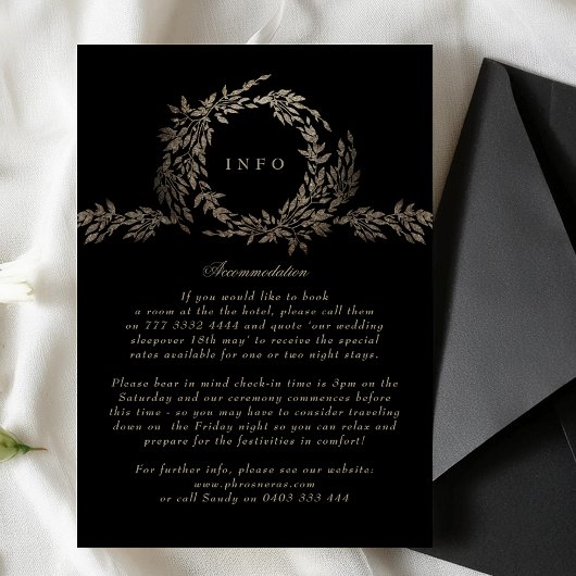Carte D'accompagnement Black Gold sur Ebony Botanical Monogram Mariage