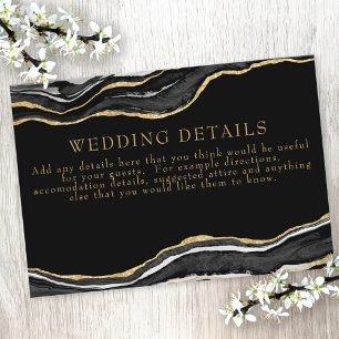 Carte D'accompagnement Black Marble Agate Gold Parties scintillant Détail