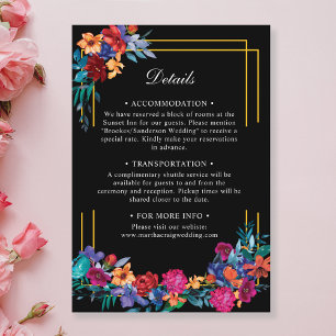 Carte D'accompagnement Black Mexican Fiesta Floral Détails du Mariage
