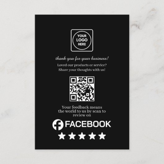 Carte D'accompagnement Black QR | Facebook Business Rating Link (Devant)