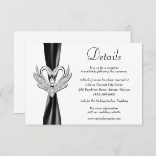 Carte D'accompagnement Black Ribbon Silver Swans Détails du Mariage