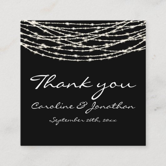 Carte D'accompagnement Black Rustic String Lights Mariage Merci Note (Devant)