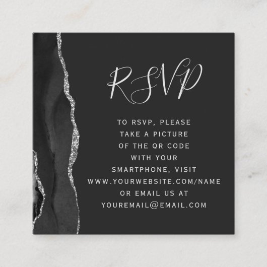Carte D'accompagnement Black Silver Agate Dark Mariage QR Code RSVP (Devant)