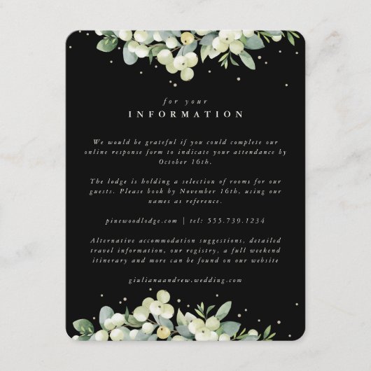 Carte D'accompagnement Black Snowberry+Eucalyptus Mariage bordé Détails (Devant)