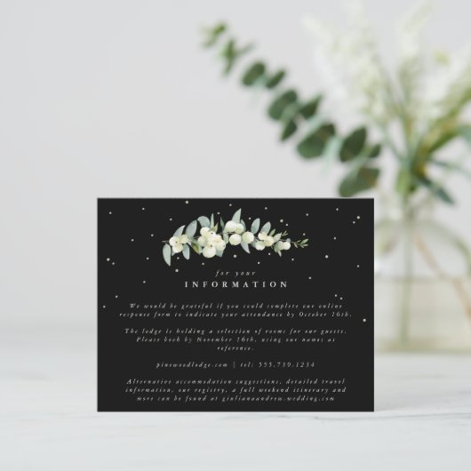 Carte D'accompagnement Black Snowberry+Eucalyptus Stem Mariage Info (Debout devant)