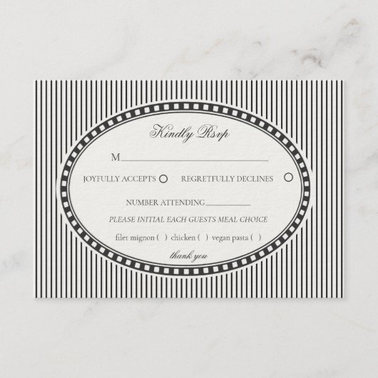 Carte D'accompagnement Black Striped Harlequin Pattern Wedding RSVP (Devant)