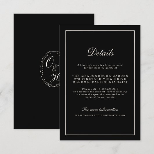 Carte D'accompagnement Black Tie Wedding Classic Details Enclosure Card (Devant / Derrière)