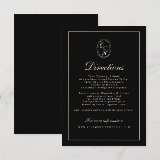Carte D'accompagnement Black Tie Wedding Classic Directions Card (Devant / Derrière)