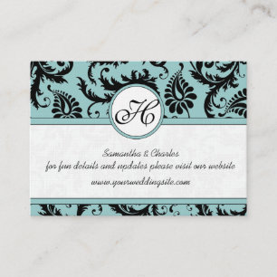 Carte D'accompagnement Black White Damask Pool Blue Trim Site Mariage