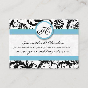 Carte D'accompagnement Black White Damask Pool Blue Trim Site Mariage