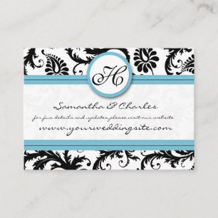 Carte D'accompagnement Black White Damask Pool Blue Trim Site Mariage