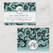 Carte D'accompagnement Black White Damask Pool Blue Trim Site Mariage (Devant / Derrière)
