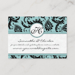 Carte D'accompagnement Black White Damask Pool Blue Trim Site Mariage