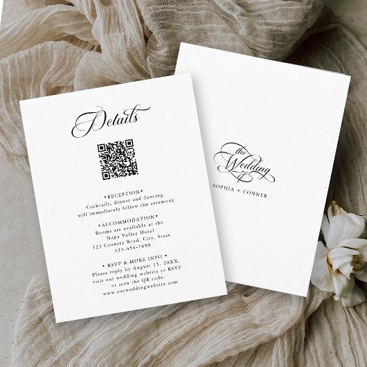 Carte D'accompagnement Black & White Delicate Elegant Wedding Détails