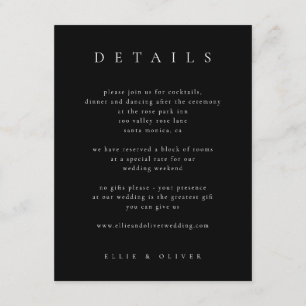 Carte D'accompagnement Black & White Elegant Boho Détails Mariage Moderne