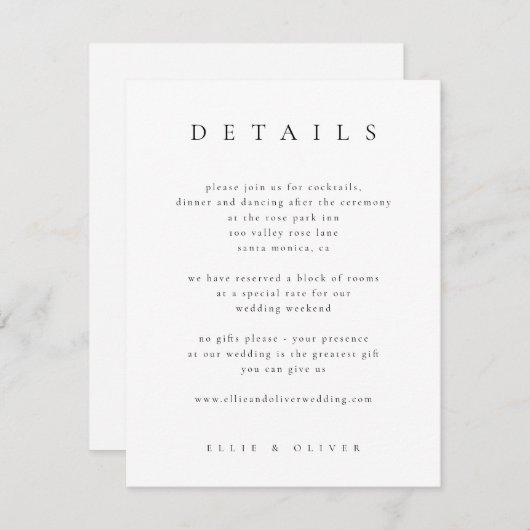 Carte D'accompagnement Black & White Elegant Boho Détails Mariage Moderne (Devant / Derrière)