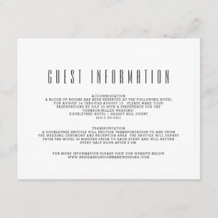Carte D'accompagnement Blanc clair Informations sur le client mariage