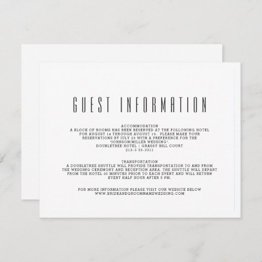 Carte D'accompagnement Blanc clair | Informations sur le client mariage (Devant / Derrière)