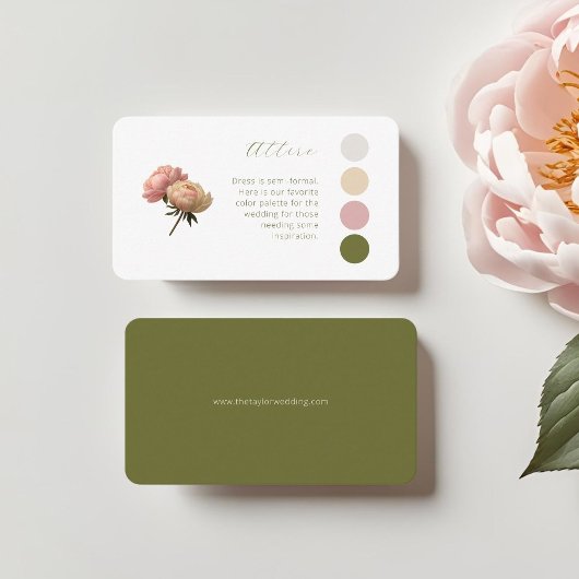 Carte D'accompagnement Blanc et olive | Code vestimentaire du Mariage ros