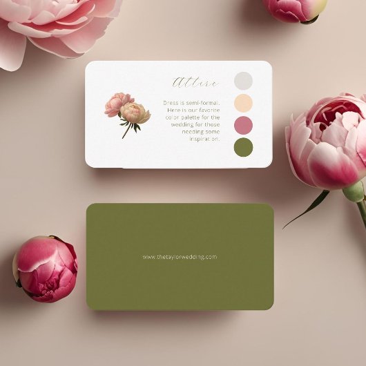 Carte D'accompagnement Blanc et olive | Code vestimentaire du Mariage ros
