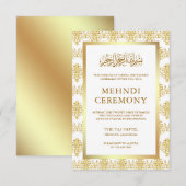 Carte D'accompagnement Blanc et or Damas islamique musulman Mehndi (Devant / Derrière)