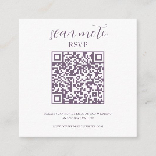Carte D'accompagnement Blanc et pourpre | Code QR RSVP de mariage (Devant)