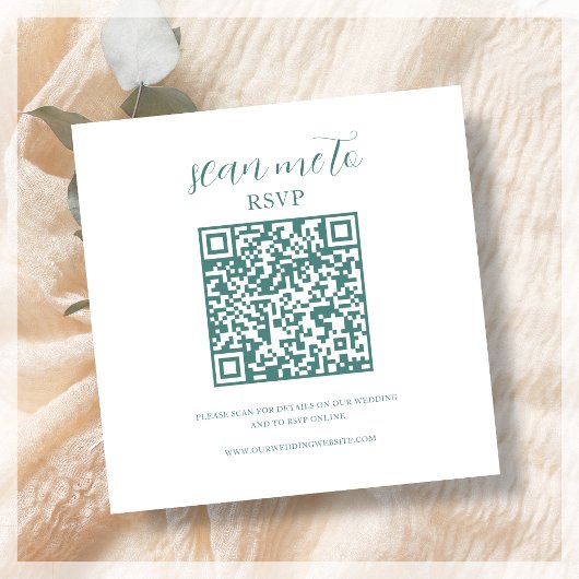 Carte D'accompagnement Blanc et Turquoise | Code QR RSVP de mariage