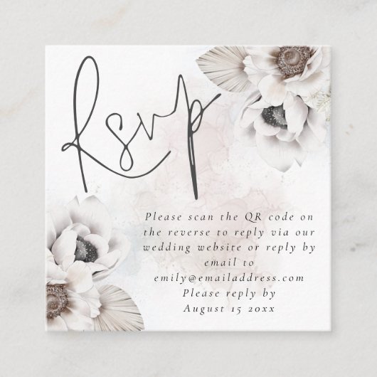 Carte D'accompagnement Blanc Florals Aquarelle QR Code Mariage RSVP (Devant)