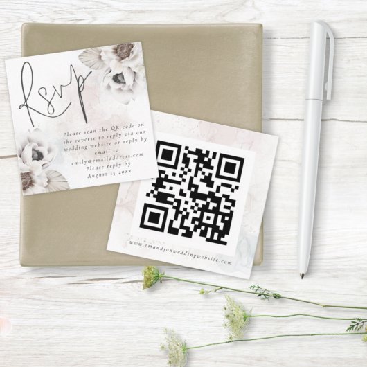 Carte D'accompagnement Blanc Florals Aquarelle QR Code Mariage RSVP