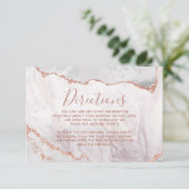 Carte D'accompagnement Blanc & Rose Gold Agate Marbre Mariage Directions (Debout devant)