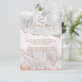 Carte D'accompagnement Blanc & Rose Gold Agate Marbre Mariage Directions (Debout devant)