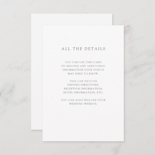 Carte D'accompagnement Blanc simple et élégant | Détails de l'invité Mari (Devant / Derrière)