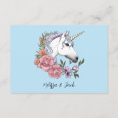 Carte D'accompagnement Blanc Unicorne rose Fleurs Bleu (Dos)